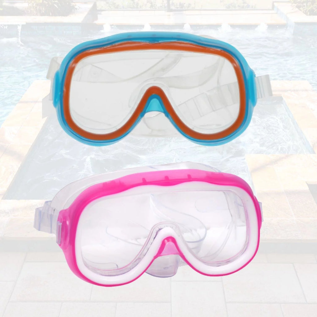 Summer Kids Eyes and Nose Safety Pool Goggles, Outdoor Fun UV Swim Masks Set of 4 & CUSTOM Storage Carrier (Color vary)