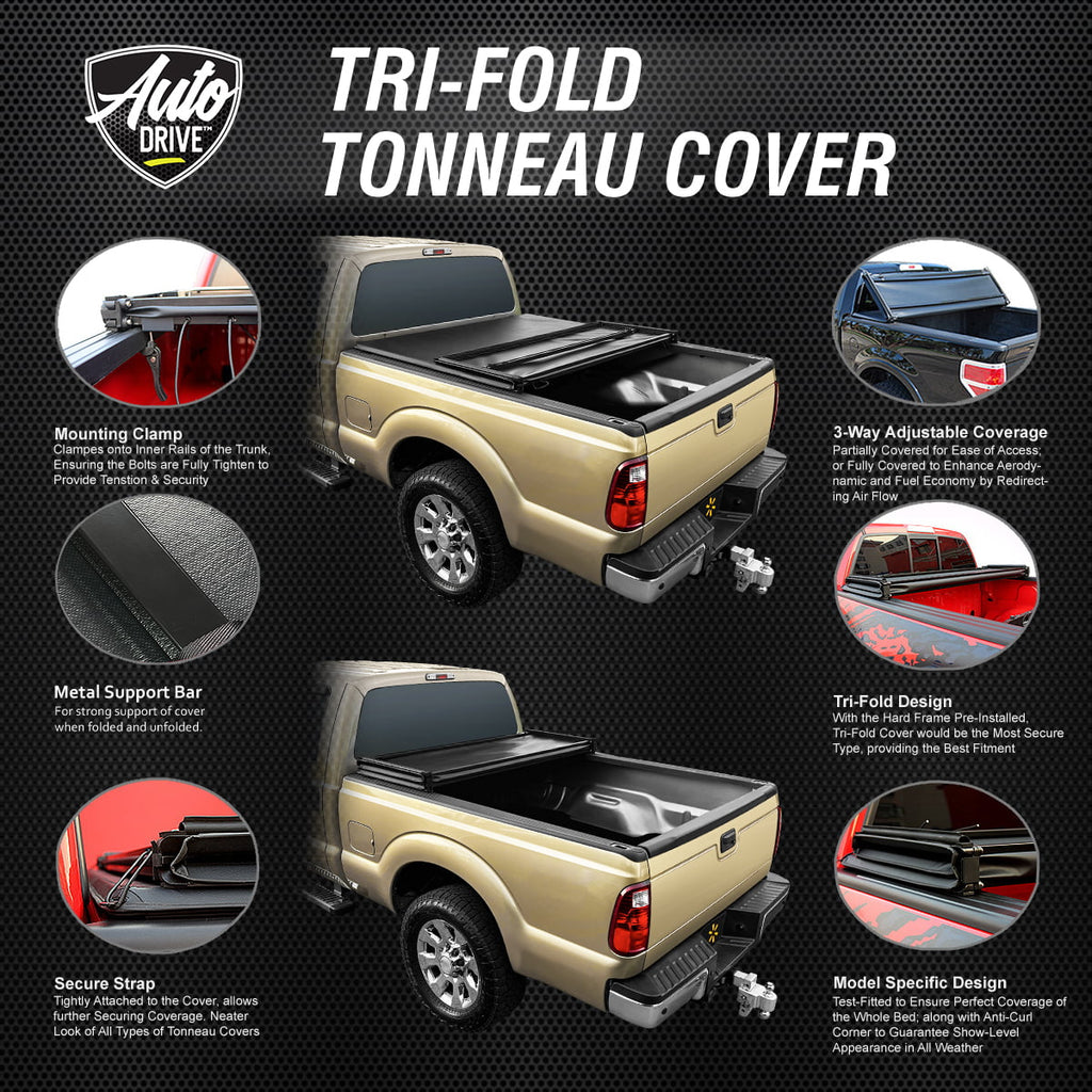 Auto Drive Soft Tri Fold Truck Bed Tonneau Cover Fits 19-23 Ford Ranger 5Ft Bed