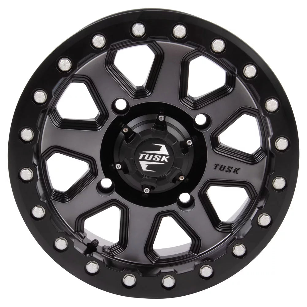 (4 Pack) 4/156 Tusk Uinta Beadlock Wheel 14X7 4.0 + 3.0 Gunmetal/black For Yamaha Wolverine Rmax 4 1000 R-Spec 2022