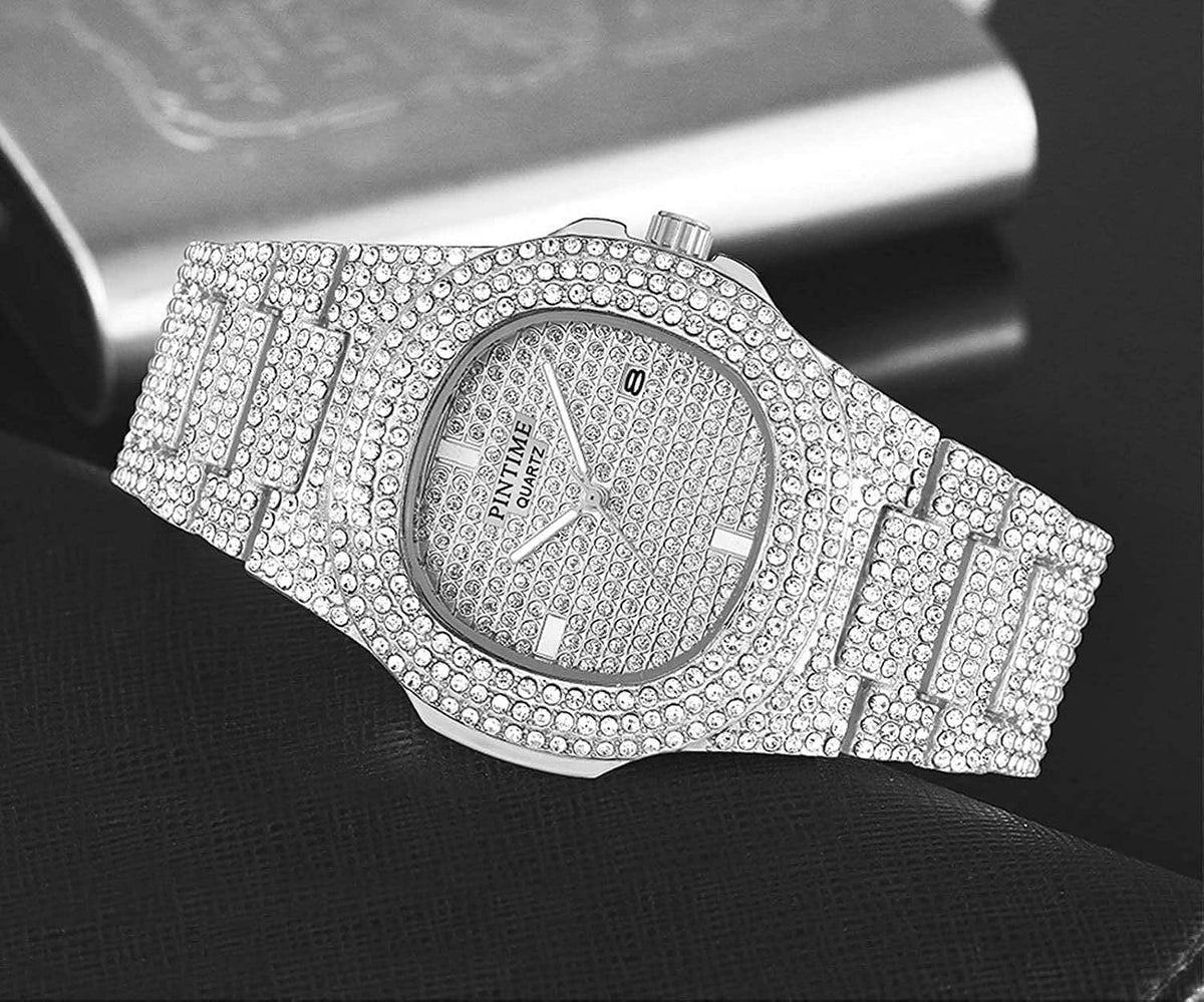 Gosasa Luxury Unisex Watches Crystal Diamond Rust-resistant Alloy Watches Quartz Calendar Big Face Wrist Watch for Women Men