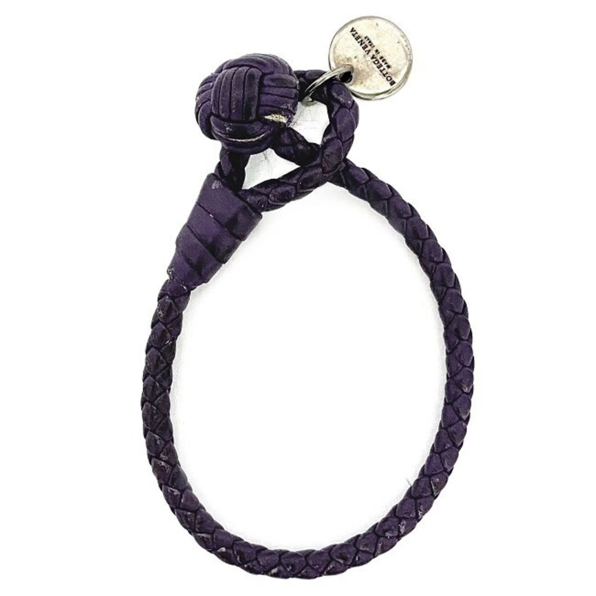 Used Bottega Veneta Ec-14203 Leather Charm Bracelet Purple,Silver (Fair)