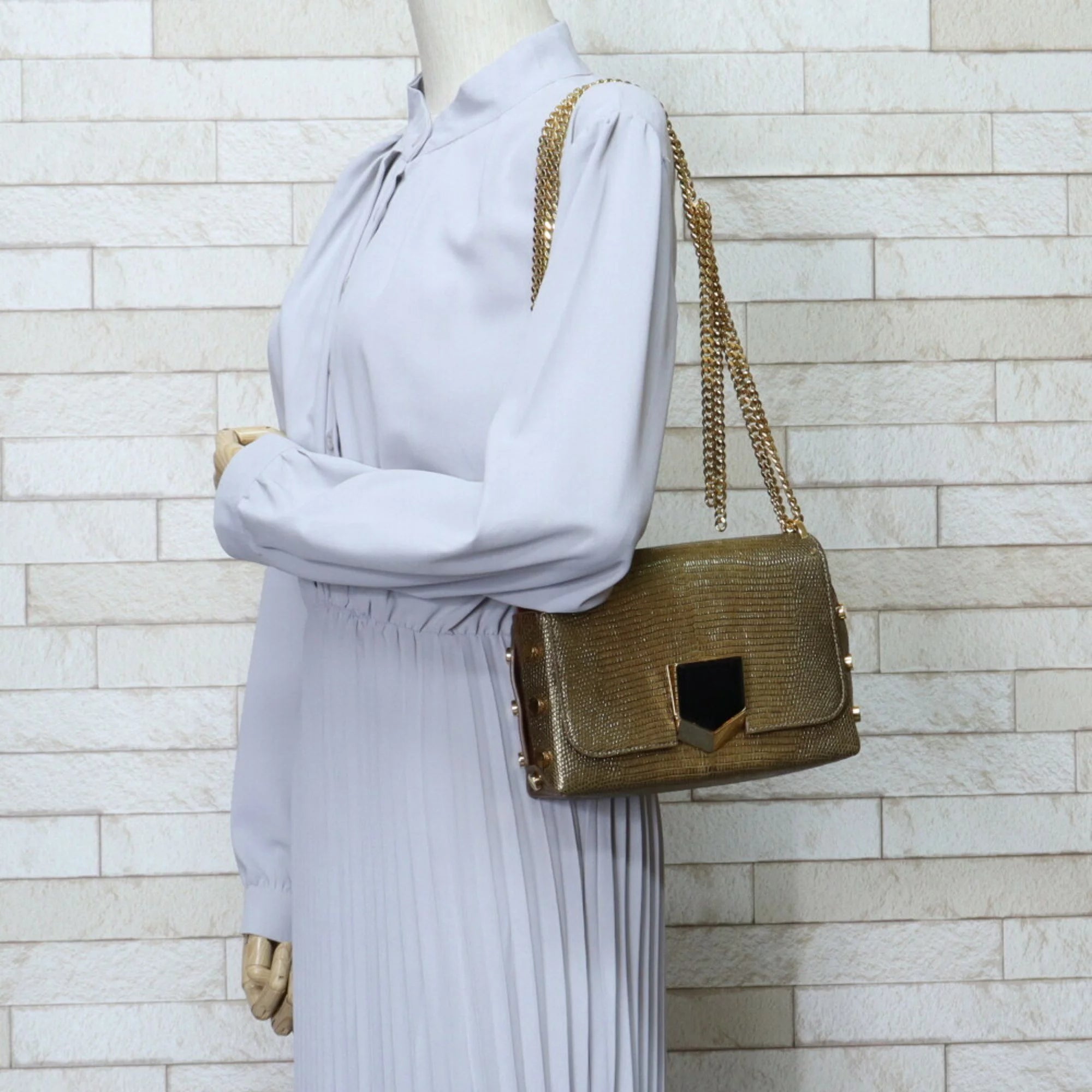 Used Jimmy Choo Chain Shoulder Bag Leather Gold Female (Fair)
