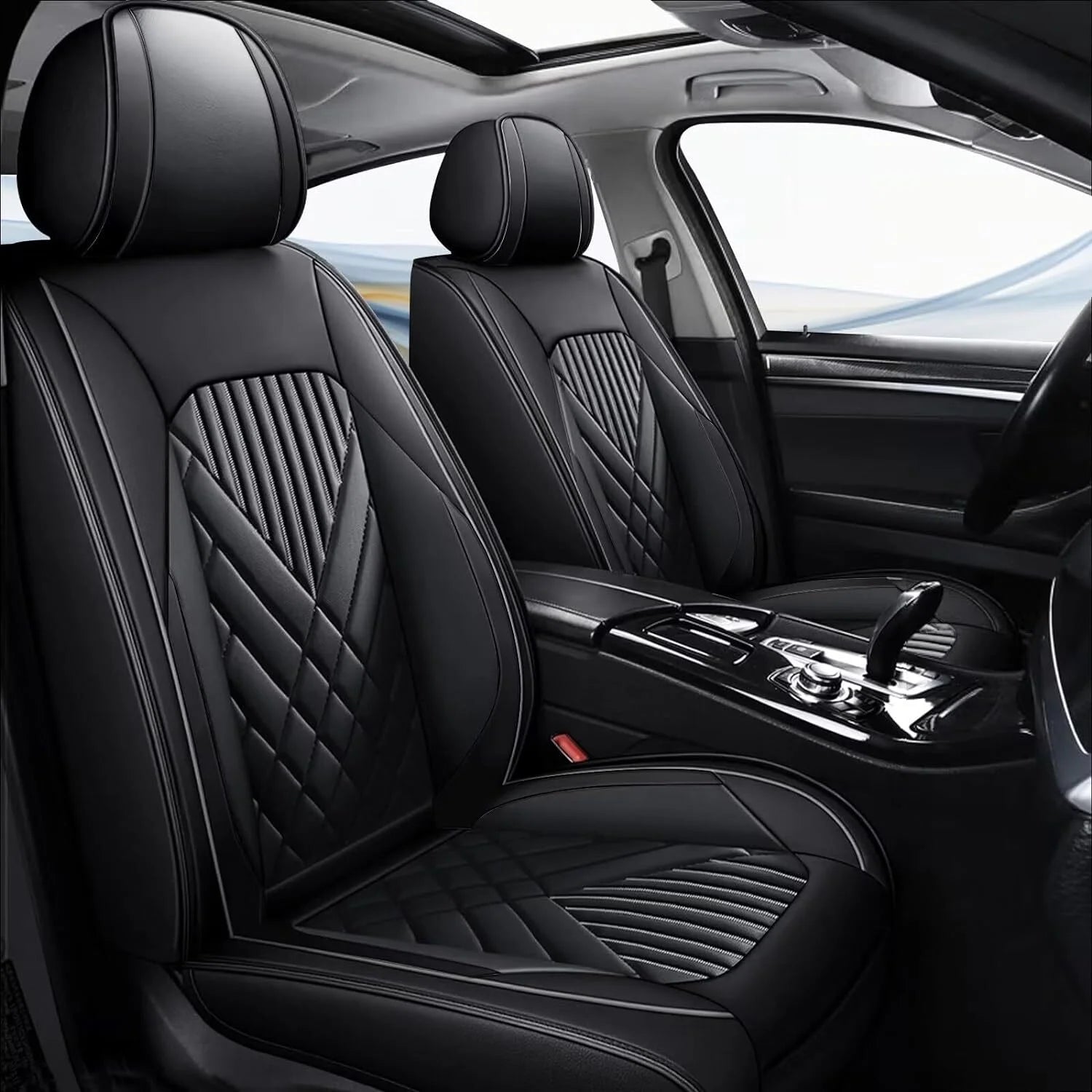 AOMSAZTO Fit Hyundai Kona 2018-2024 Car Seat Cover 5-seat Faux Leather Full Set Compatible Airbag(Black)