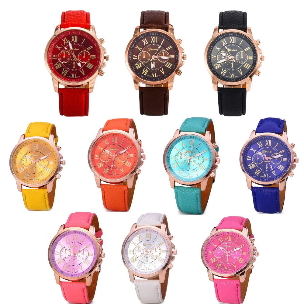 Weicam Wholesale Watches 10 Pack Fashion Ladies Women PU Leather Assorted Wrist Watch Set Roman Numerals Analog Quartz for Men Unisex Girls
