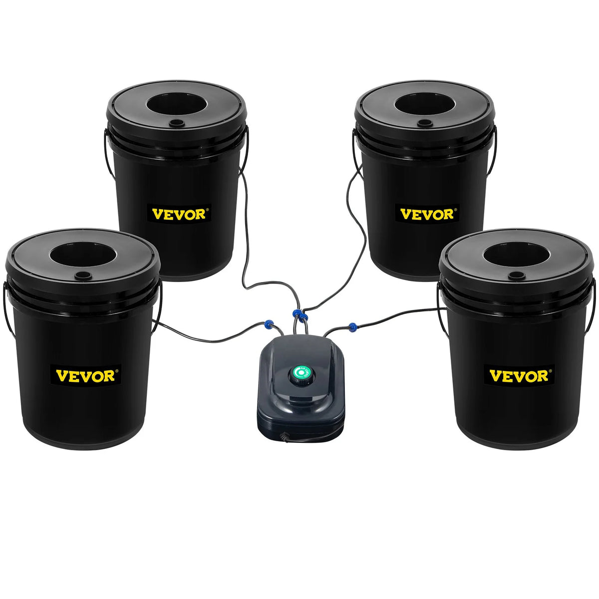 VEVOR DWC Hydroponic Grow Kit, 5-Gallon, 4-Bucket System with Pump, Air Stone & Water Level Indicator for Indoor/Outdoor Leafy Vegetables