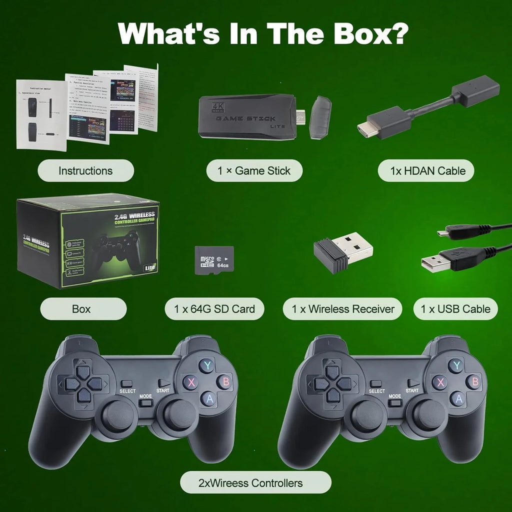 Retro Game Stick - Revisit Classic Games,Retro Game Console with Built in Games,20,000+ Games,9 Classic Emulators,4K HD Output and Dual 2.4G Wireless Controllers (64G)
