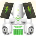 VIKVIZ CCTV System 2Pcs 4MP Rechargeable Battery WiFi PTZ IP Camera Kit with Solar Panels,4CH Base Station,Wireless Technology,Night Vision,Motion Detection