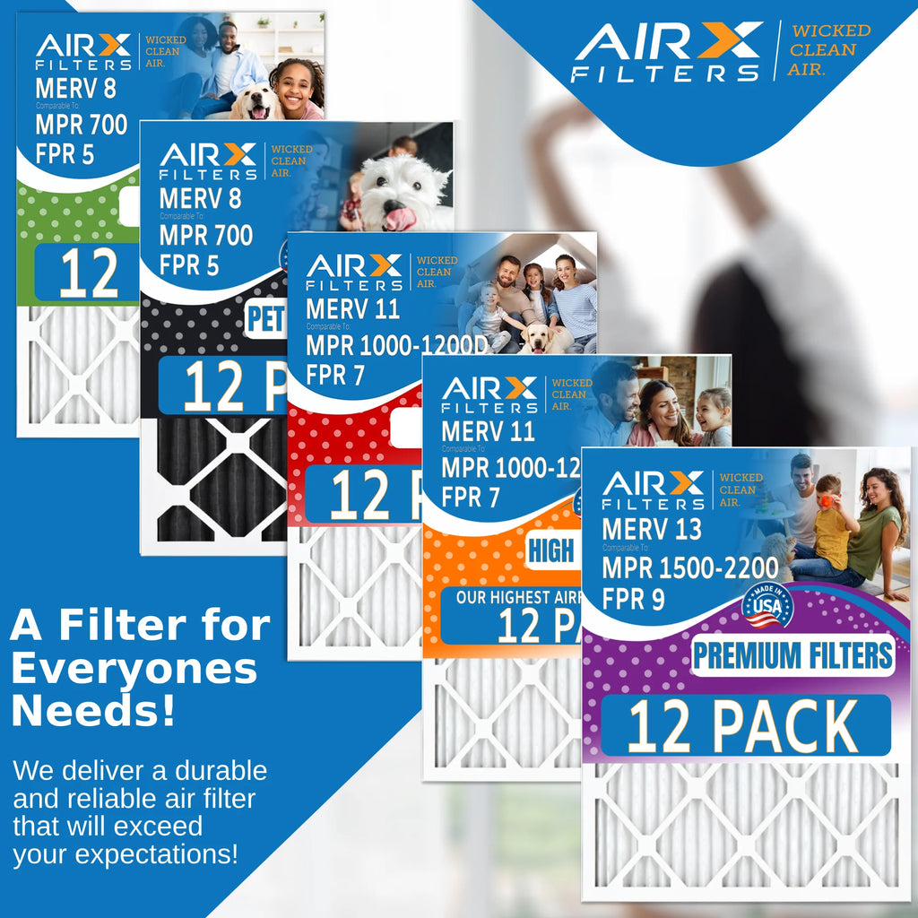 25x25x1 Air Filter MERV 8 Rating, 12 Pack of Furnace Filters Comparable to MPR 700, FPR 5, Pet Odor Retention Filters - Made in USA by AIRX FILTERS WICKED CLEAN AIR.