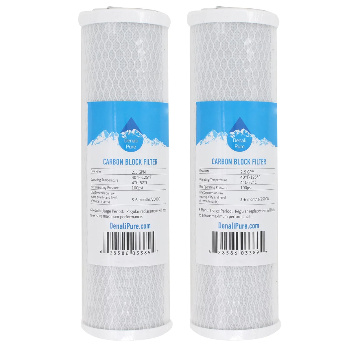 2-Pack Replacement for AquaFX Bar-50-CB Activated Carbon Block Filter - Universal 10 inch Filter for AquaFX The AquaFX Barracuda RO/DI - Denali Pure Brand