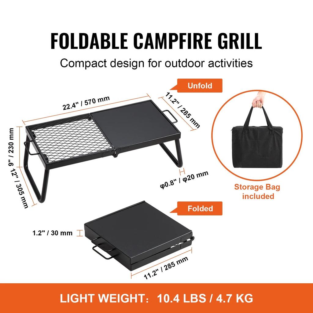 SKYSHALO Folding Campfire Grill Portable Camping Fire Pit Metal Outdoor BBQ Picnic