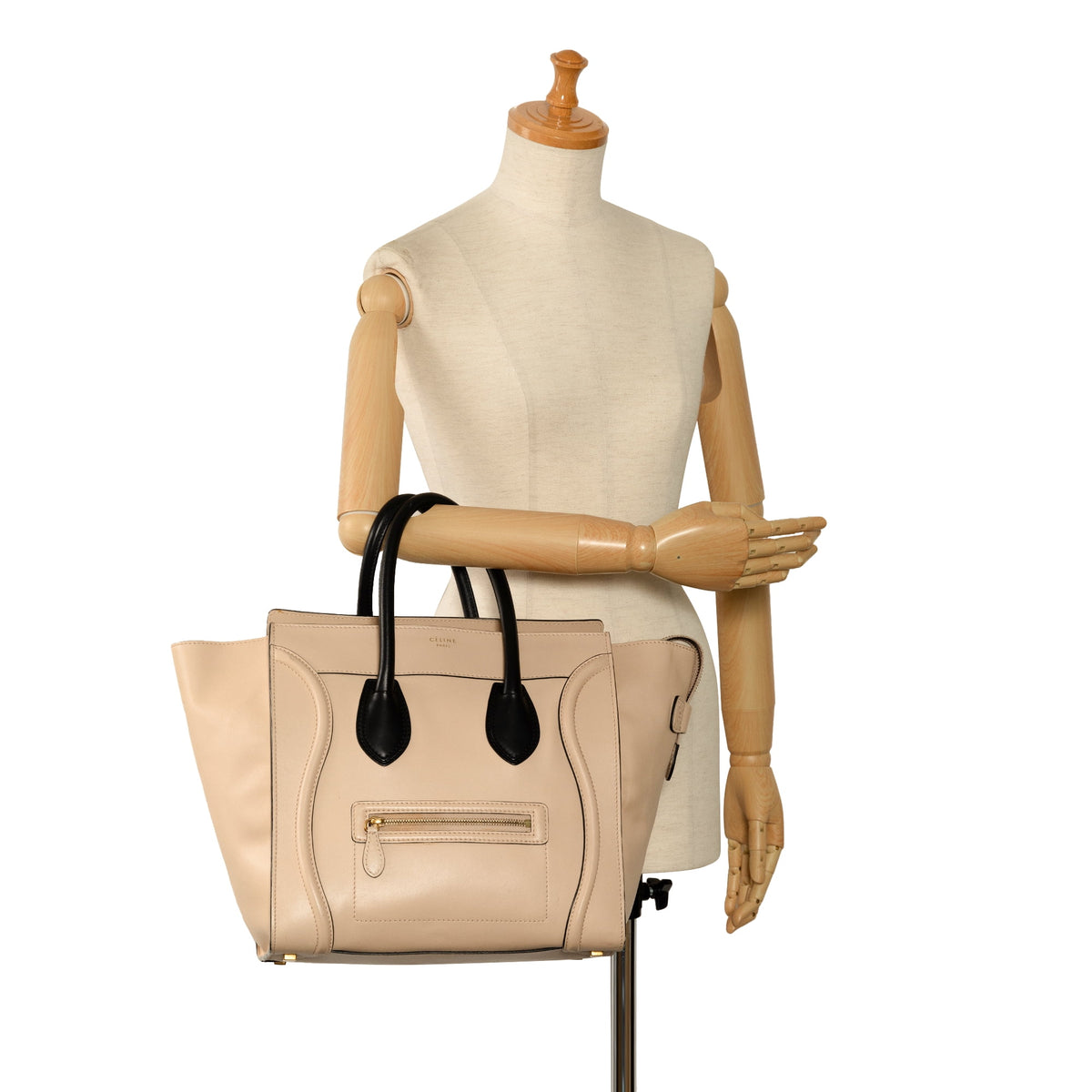 Secondhand Authenticated Celine Mini Bicolor Luggage Tote Calf Leather Brown Tote Bag Unisex (Good)