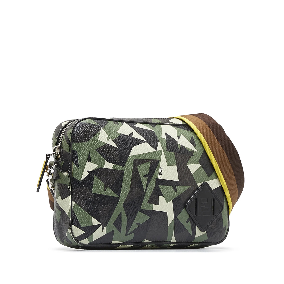 Previously Owned Authenticated Fendi Monster Eyes Camouflage Camera Bag Calf Leather Green Crossbody Bag Unisex (Good)