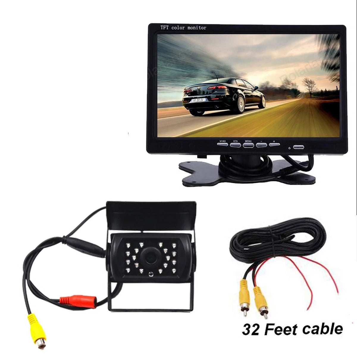 12V/24V parking system 7inch TFT LCD Car Monitor IR with 18 LED camera for Bus RV Car Van Truck reverse Night Vision+32 feet cable