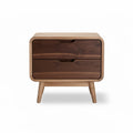Mesita de Noche Moderna de Madera con Dos Cajones y Patas de Diseño Minimalista