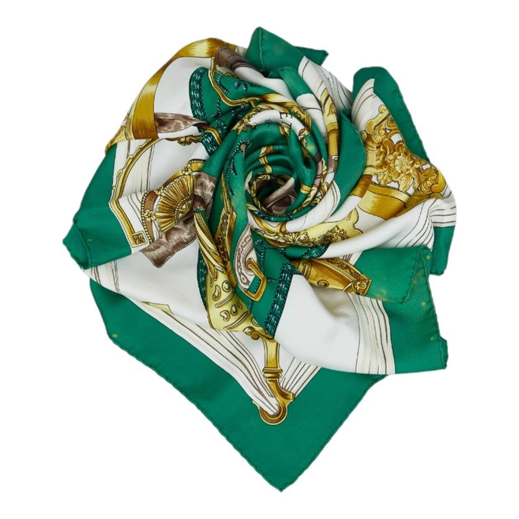 Secondhand Hermes Carre 90 ETRIERS Stirrup Pattern Horse Tack Scarf Muffler Green Multicolor Silk Ladies HERMES (Fair)