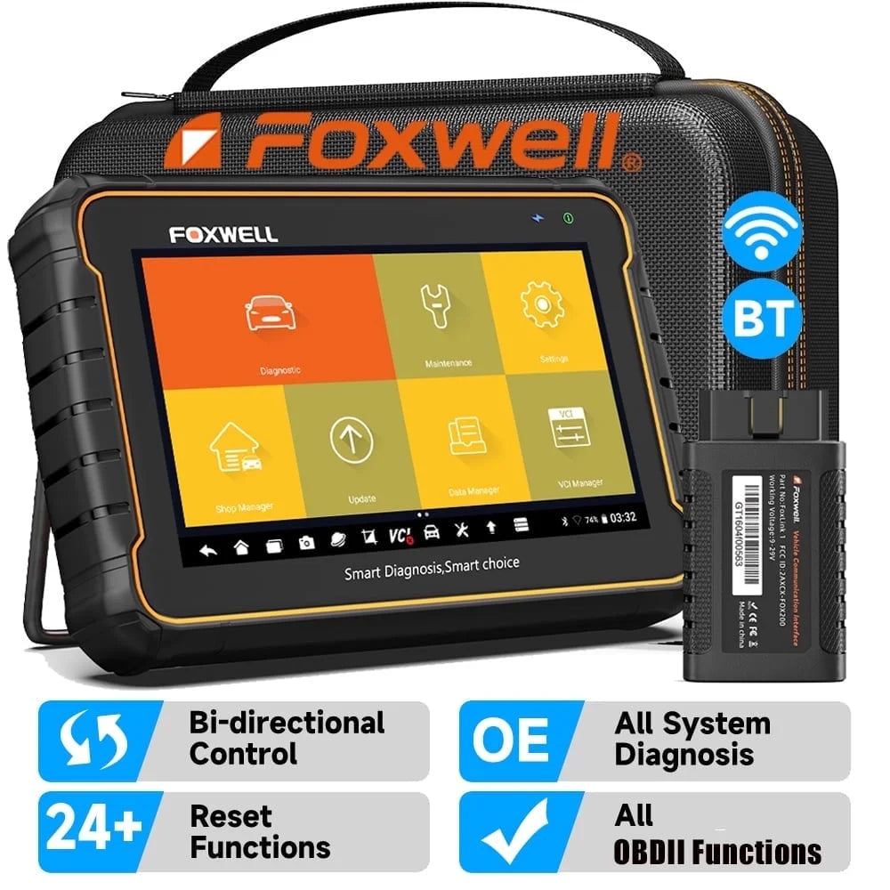 Foxwell GT60 Wireless Bluetooth Automotive Bi-directional Diagnostic Scanner 24+ Maintenance Services Full System OBD2 Scanner Code Reader for 12V Cars, EOBD OBD Scan Tool Vehicle Analyzer with Bag