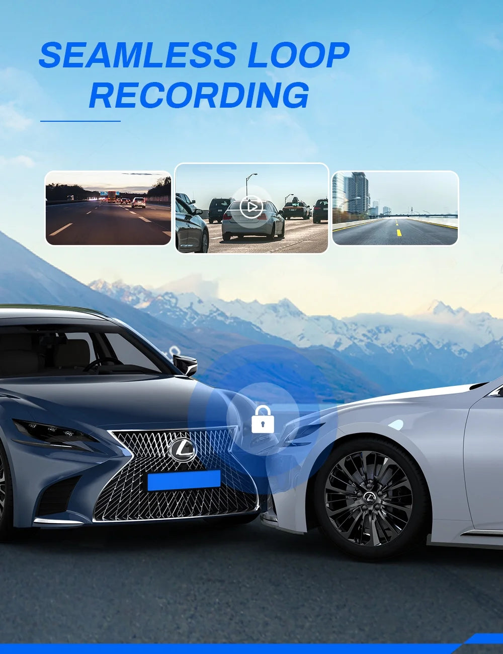 Dash Cam 1080P Full HD Front and Rear 3 Inch Car Cam 170°Wide Angle Screen, Black