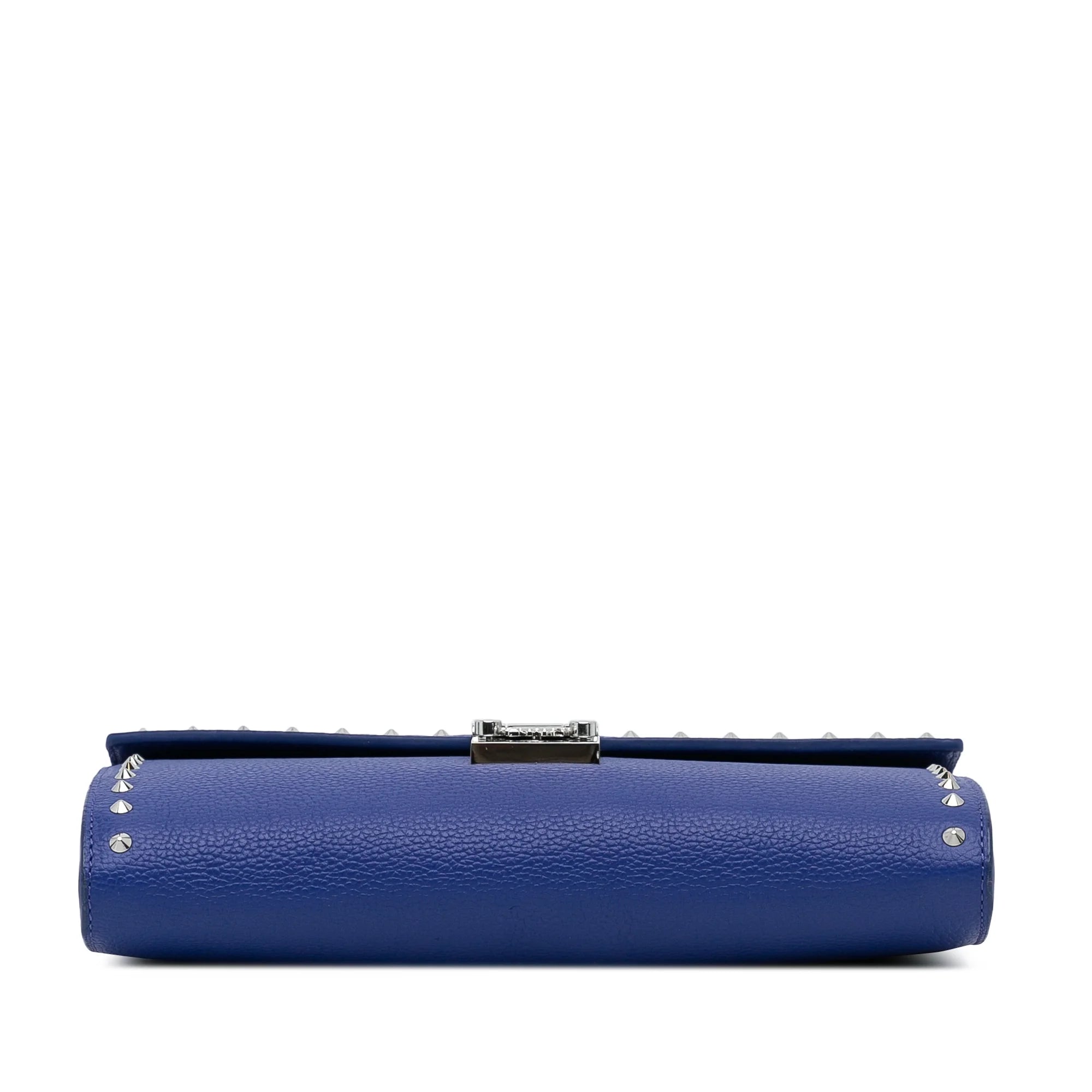 Previously Owned Authenticated MCM Studded Patricia Wallet on Chain Calf Leather Blue Crossbody Bag Unisex (Good)