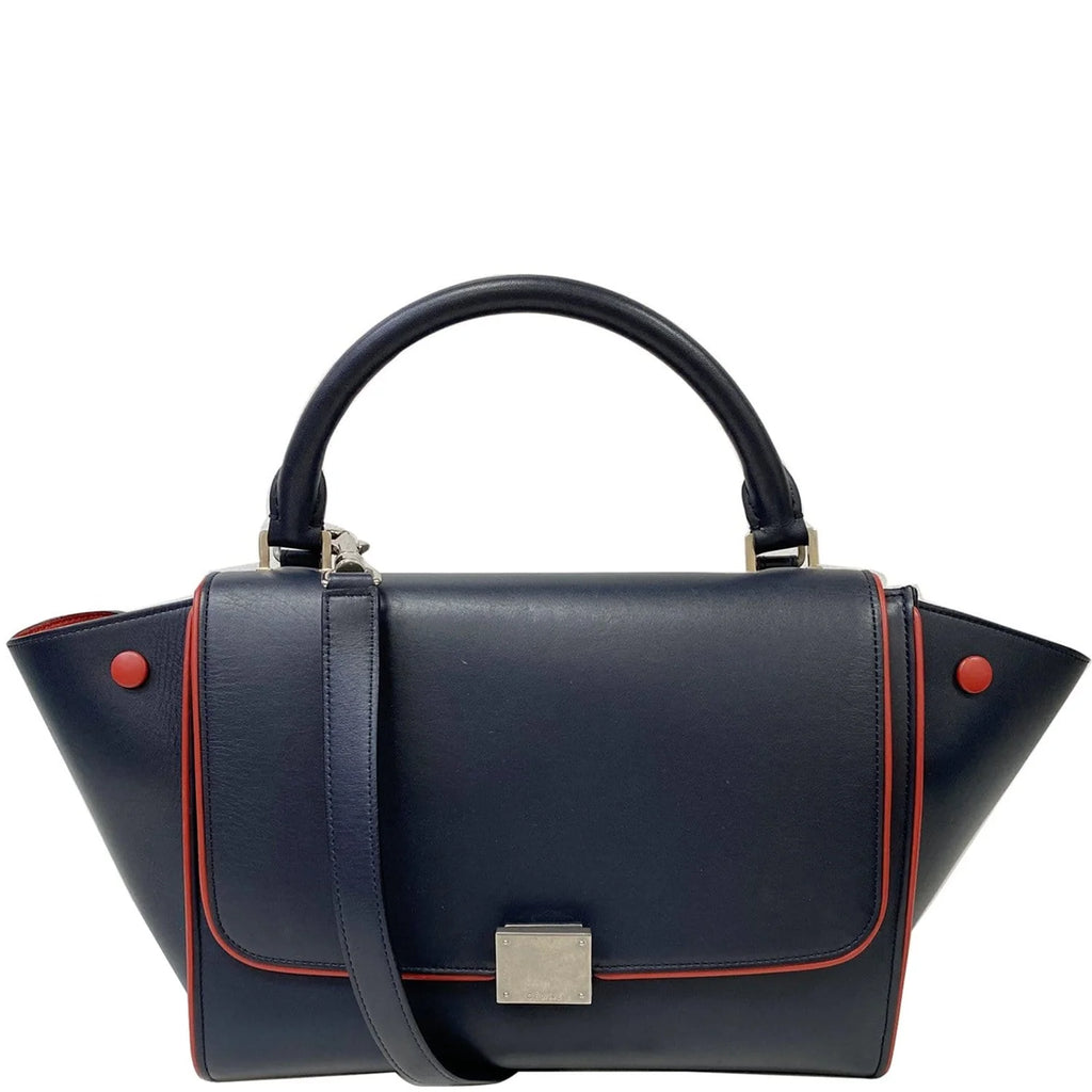Previously Owned CELINE Trapeze Small 2way Leather Tote Shoulder Bag Blue