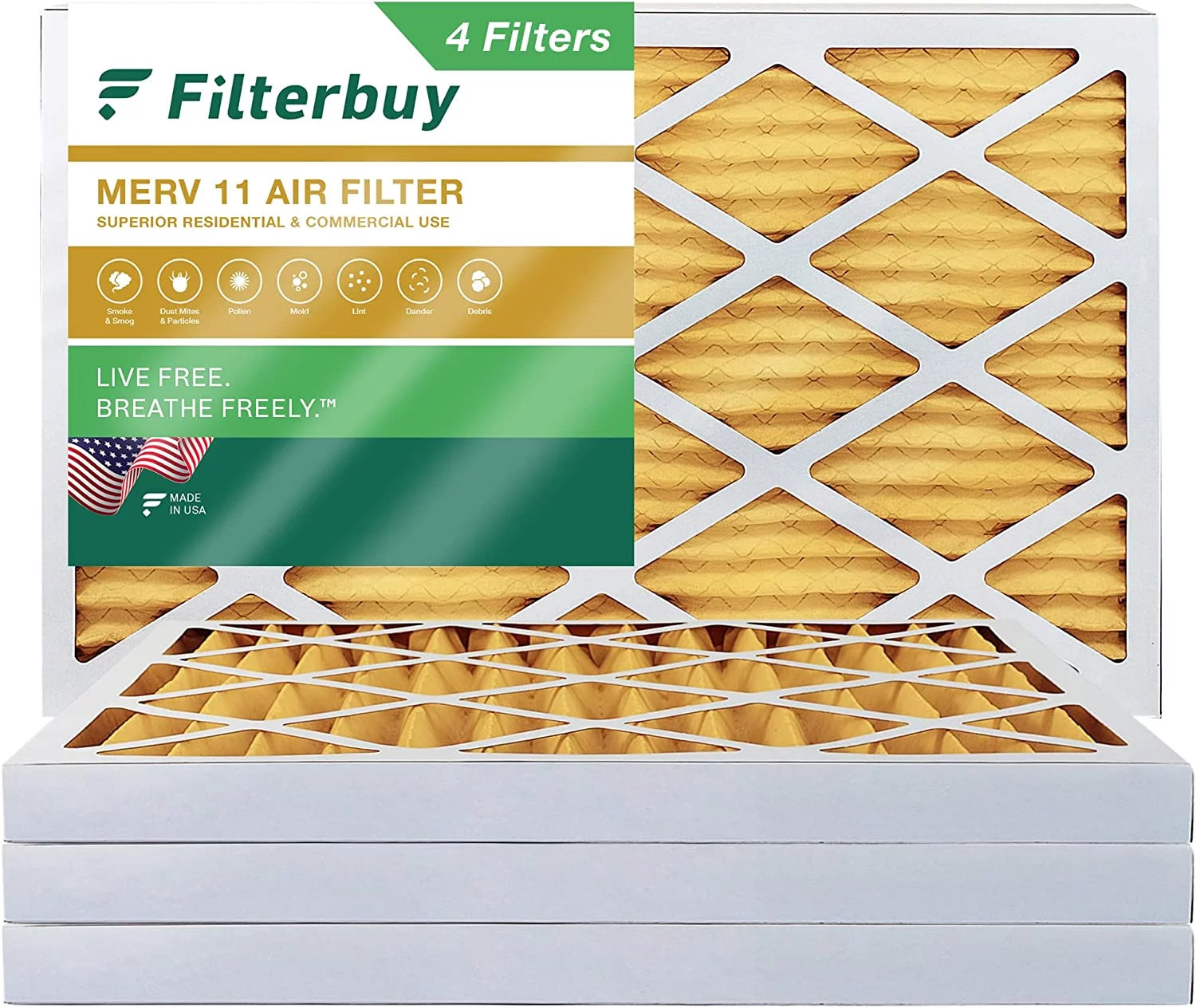 Filterbuy 8x20x2 MERV 11 Pleated HVAC AC Furnace Air Filters (4-Pack)