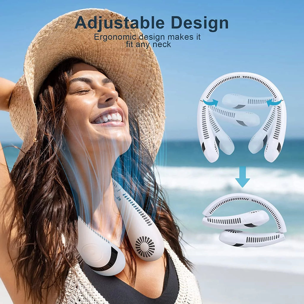 Morttic Portable Neck Fan, Foldable Bladeless Fan Wearable Personal Fan Hands Free Cooler Fan 5000 mAh 3 Speeds, 360 Degrees Airflow USB Rechargeable Fan Perfect for Outdoor Travel Sport (White)