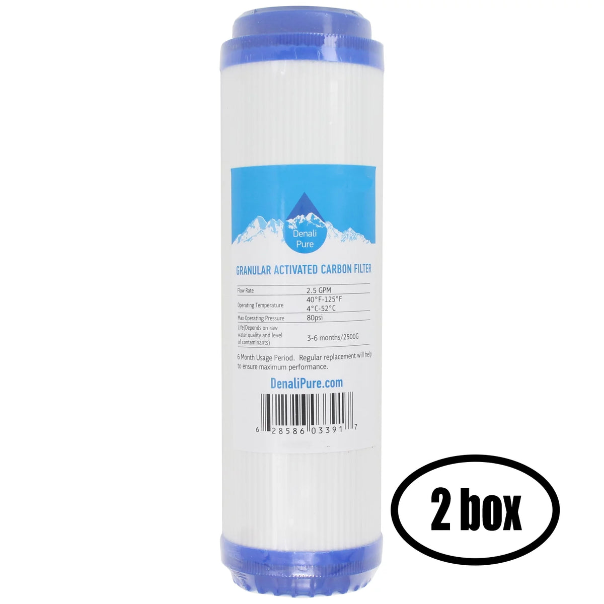2 Boxes of Replacement for Flow Pur POE12DSA1KDF Granular Activated Carbon Filter - Universal 10-inch Cartridge for Flow-Pur (dual) ultimate water filter system. - Denali Pure Brand