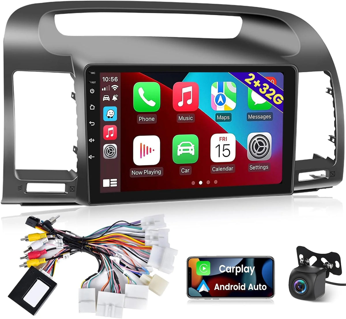 THONZER For Toyota Camry 2000-2006, 9 Inch Touchscreen Radio Built in Wireless Carplay and Andriod Auto with Mirror Link, WiFi, GPS, Dual USB + Rear View Camera 2+32G Android Car Stereo
