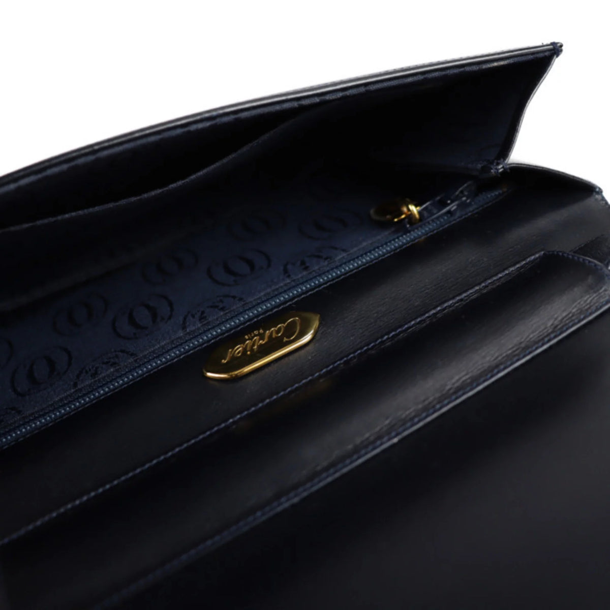 Secondhand CARTIER Cartier sapphire line shoulder bag calf leather dark navy 2WAY clutch (Good)