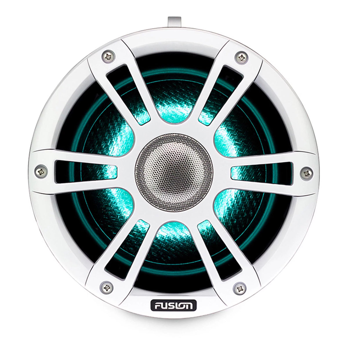 Fusion SG-FLT772SPW 7.7'' Sports White Tower Speaker with Swivel Clamps and SG-DA41400 4-Channel Amplifier