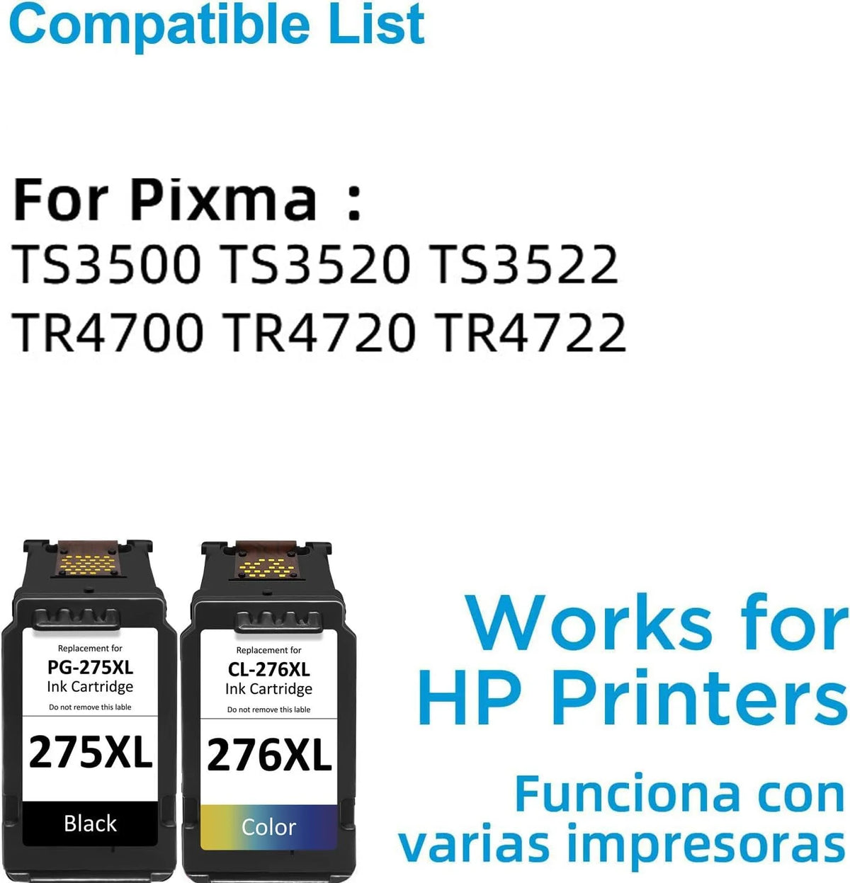 275XL 276XL Ink Cartridge Replacement for Canon PG-275 CL-276,High Yield for Canon 275 and 276 Multi Pack Ink Compatible for PIXMA TS3520 TS3522 TS3500 TR4720 TR4700 TR4722 Printers(1Black 1 Color)