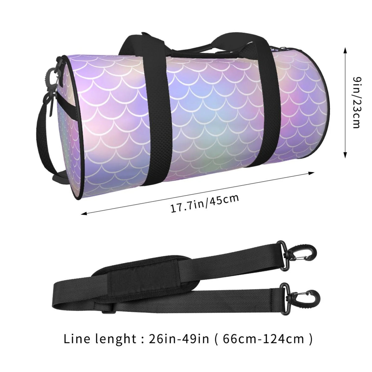 Coaee Fish Scale1 Large Capacity Travel Luggage Bag Cylinder Gym Bag Waterproof Sports Bag with Pocket and Compartment