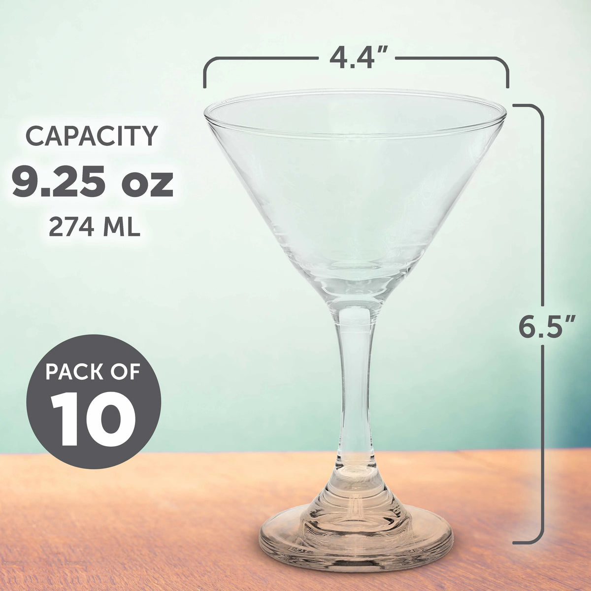 Classic Martini Glasses 9.25 oz. Set of 10, Bulk Pack - Great for Cocktails, Wedding Favors, Party Favors, Events - Clear
