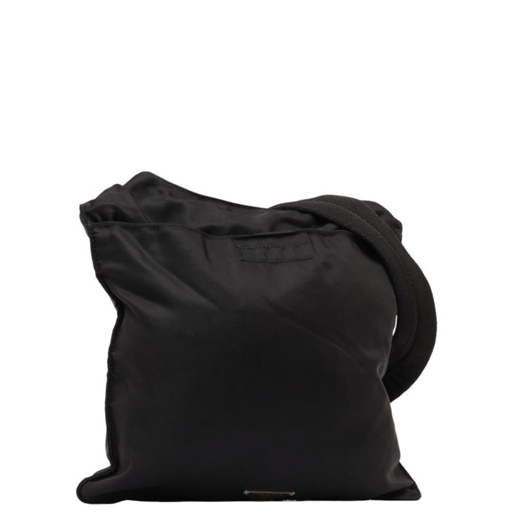Previously Owned Prada Triangle Plate Shoulder Bag Black Nylon Leather Female PRADA (Fair)