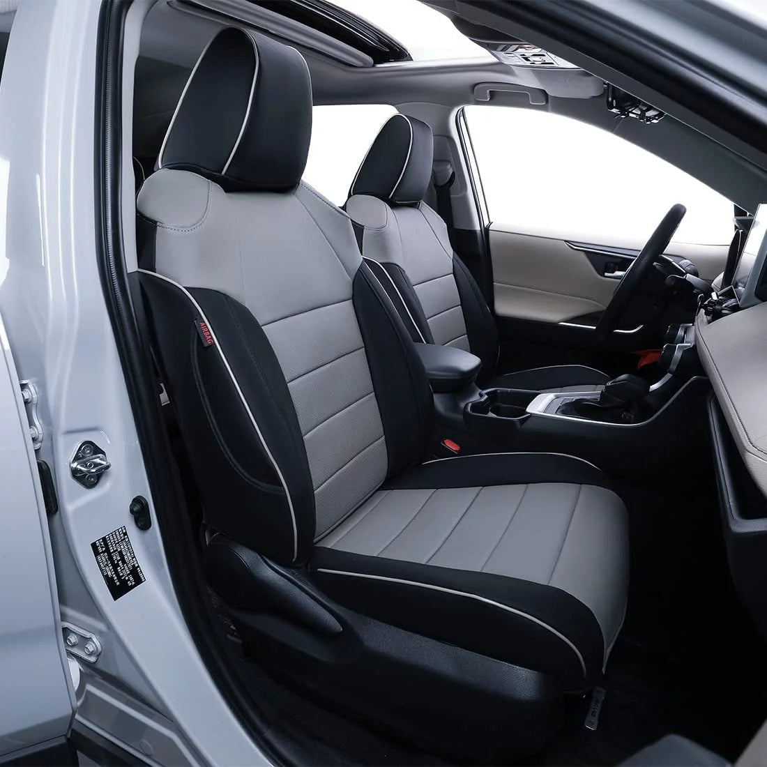 EKR Custom Fit Taos Car Seat Covers for Volkswagen Taos S SE 2022 2023 -Full Set Leather Auto Seat Covers(Black with Gray)