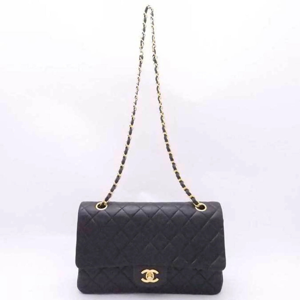 Previously Owned Chanel CHANEL shoulder bag matelasse double flap leather black gold ladies (Good)