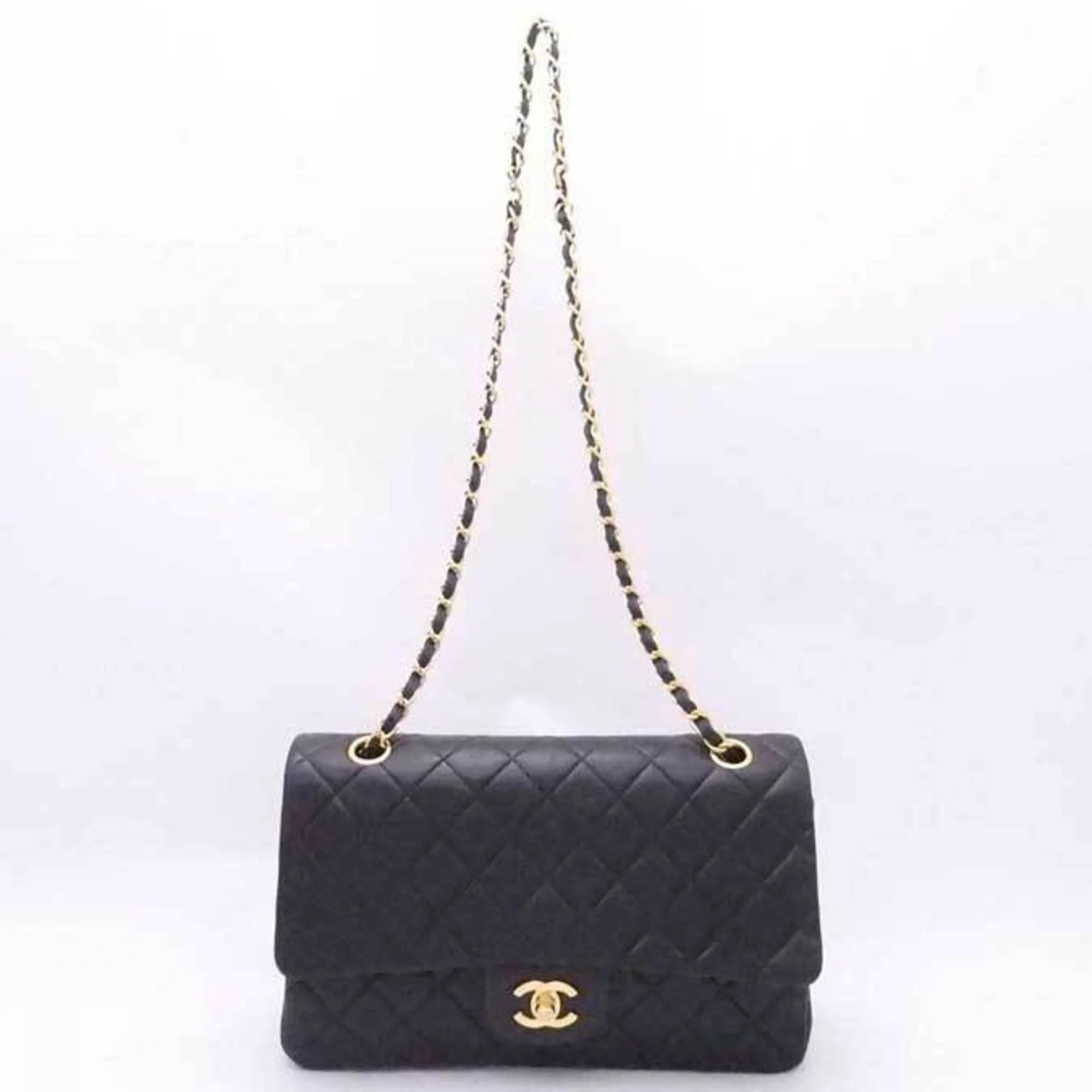 Previously Owned Chanel CHANEL shoulder bag matelasse double flap leather black gold ladies (Good)