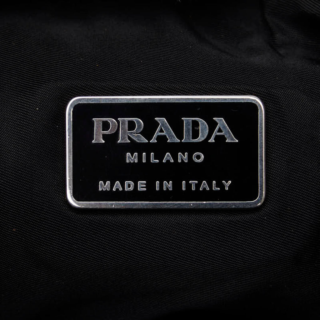 Previously Owned Prada Triangle Plate Shoulder Bag Black Nylon Leather Female PRADA (Fair)