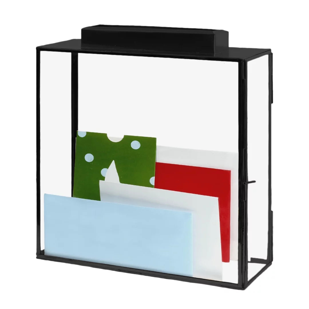 Koyal Wholesale Glass Wedding Card Gift Box Holder, Reception Drop Box (Black, 15.5 x 13.5 x 4)