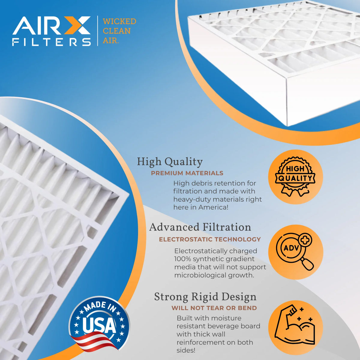 16x25x5 Air Filter MERV 13 Comparable to MPR 1500 - 2200 & FPR 9 Compatible with Ultravation 91-005 Premium USA Made 16x25x5 Furnace Filter MERV 13 by AIRX FILTERS WICKED CLEAN AIR.