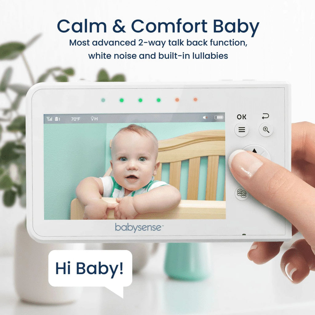 Babysense Split Screen Video Baby Monitor, 4.3" Display with 2 PTZ Cameras, Long Range, Night Light & Vision, Two-Way Talk, V43