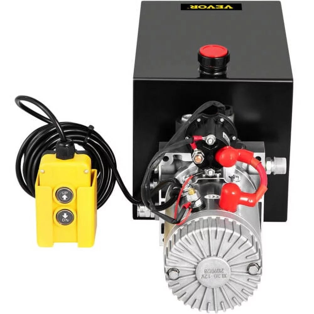 VEVOR Hydraulic Pump 13 Quart Dump Trailer Single Acting Power Unit 12V,with Control Remote 3200PSI Metal Reservoir 12 Volt Black