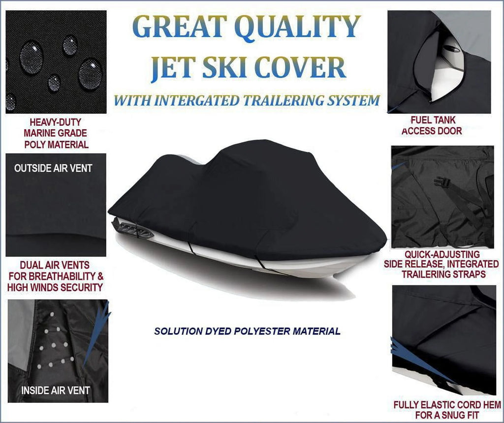 BLACK 600 DENIER JetSki Cover Compatible for Polaris SL 750 1992 1993 1994 1995 Jet Ski Watercraft Cover 1-2 Seater