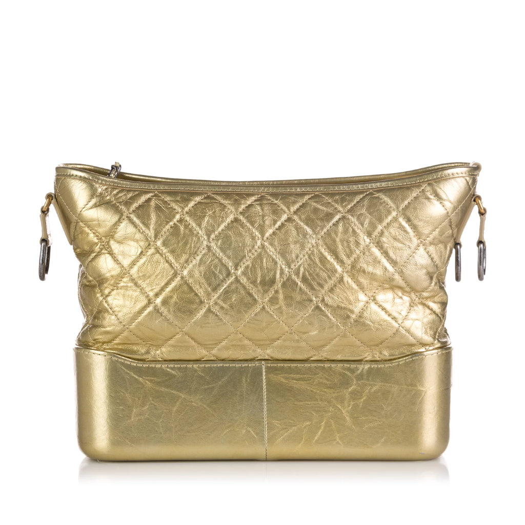 Used Authenticated Chanel Medium Gabrielle Hobo Lambskin Leather Gold Shoulder Bag Unisex (Good)