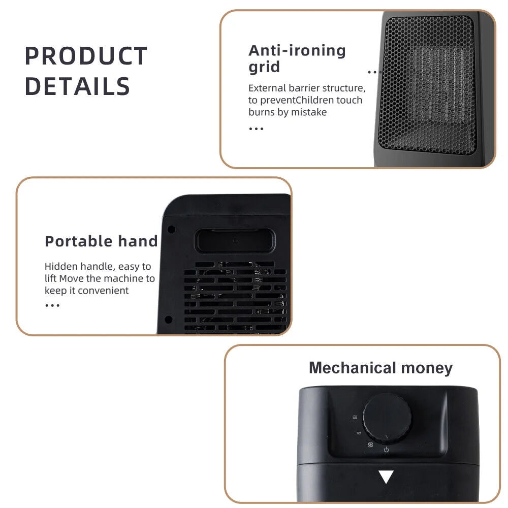 JahyShow Portable Space Heater - Keep Warm Anywhere - Adjustable Thermostat, 3 Modes - Black Office and Home Heater