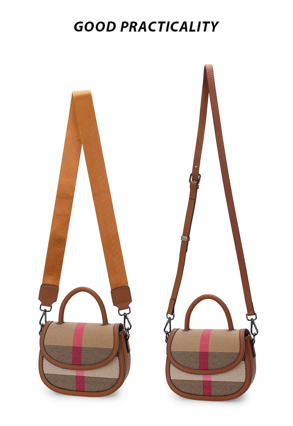 Aidrani   New Female One Shoulder Crossbody Bag Canvas with Cowhide Saddle Bag