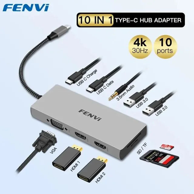 in 1 Type C Hub USB C To -Compatible 4K 30Hz Docking Station PD 100W USB Splitter for Macbook Air PC Laptop Win10