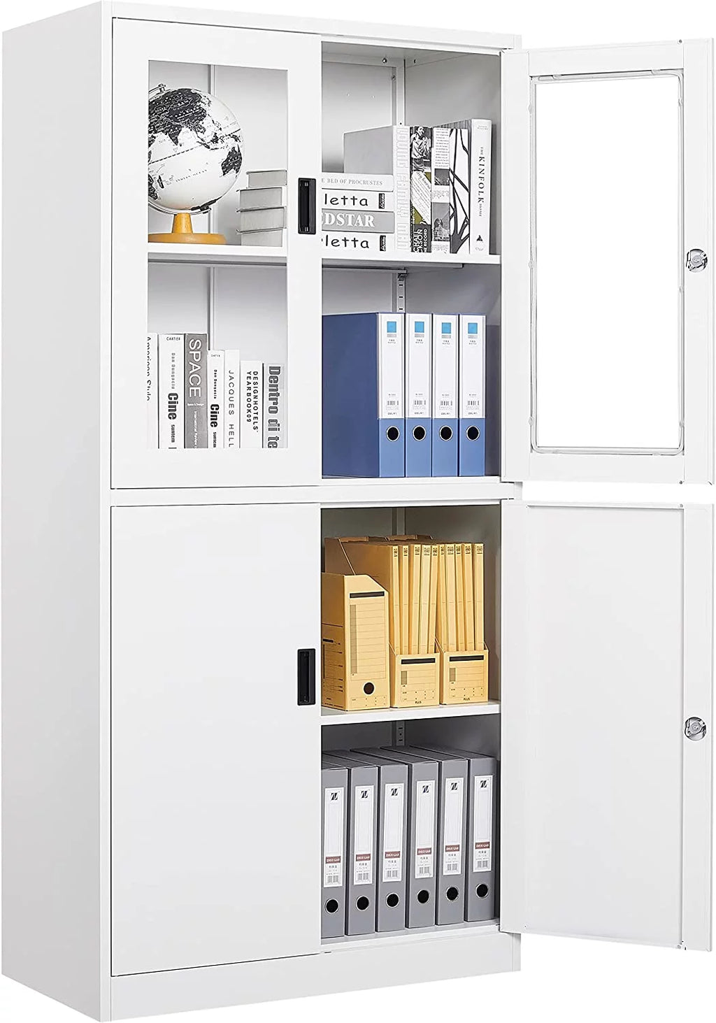 STANI 71" Metal Storage Cabinet Alloy Office Storage Locker,Locking Tool Cabinets with Glass Doors for Office,Home,- Assembly Required