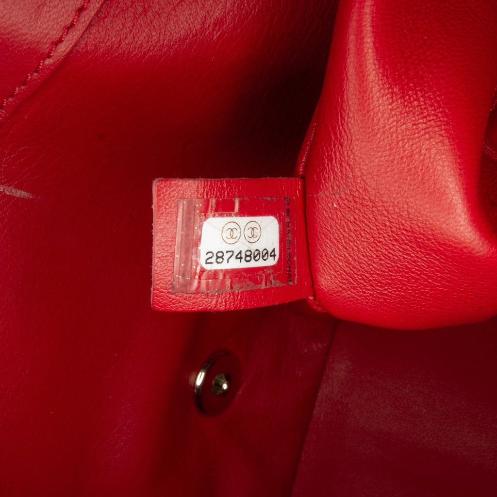 Previously Owned Authenticated Chanel Small Easy Carry Flap Bag Lambskin Leather Red Satchel Unisex (Good)