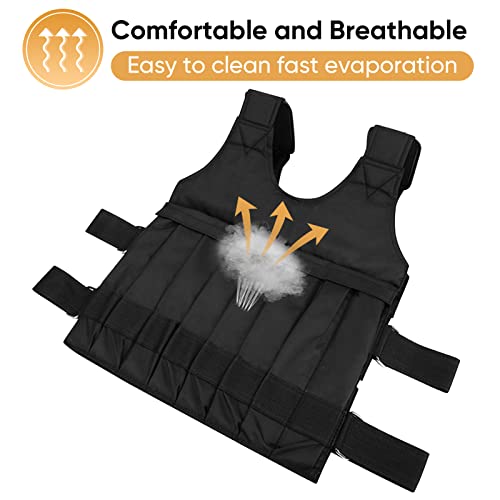 Fitness Weighted Vest, Sport Training Workout Black Adjustable Weight Exercise Vest for Men and Women Boxing Jacket Bearing Capacity 20kg 44LB, Without Weights