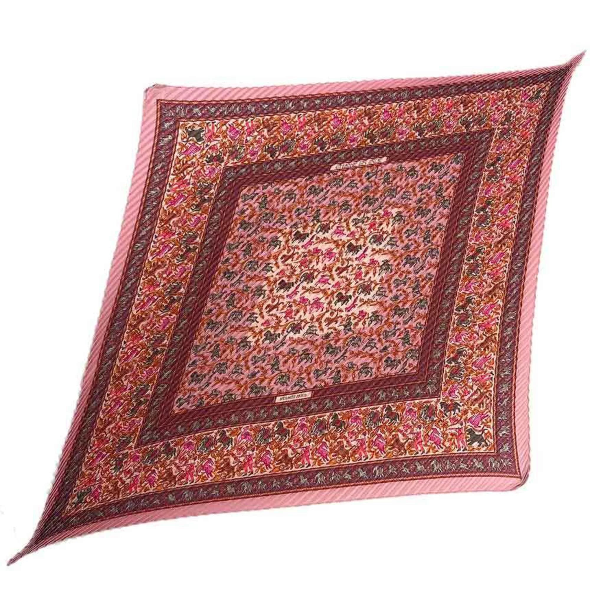 Used HERMES Pleated Scarf Carre 90 CHASSE EN INDE Indian Hunting 100% Silk Pink Female Hermes aq5273 (Like New)
